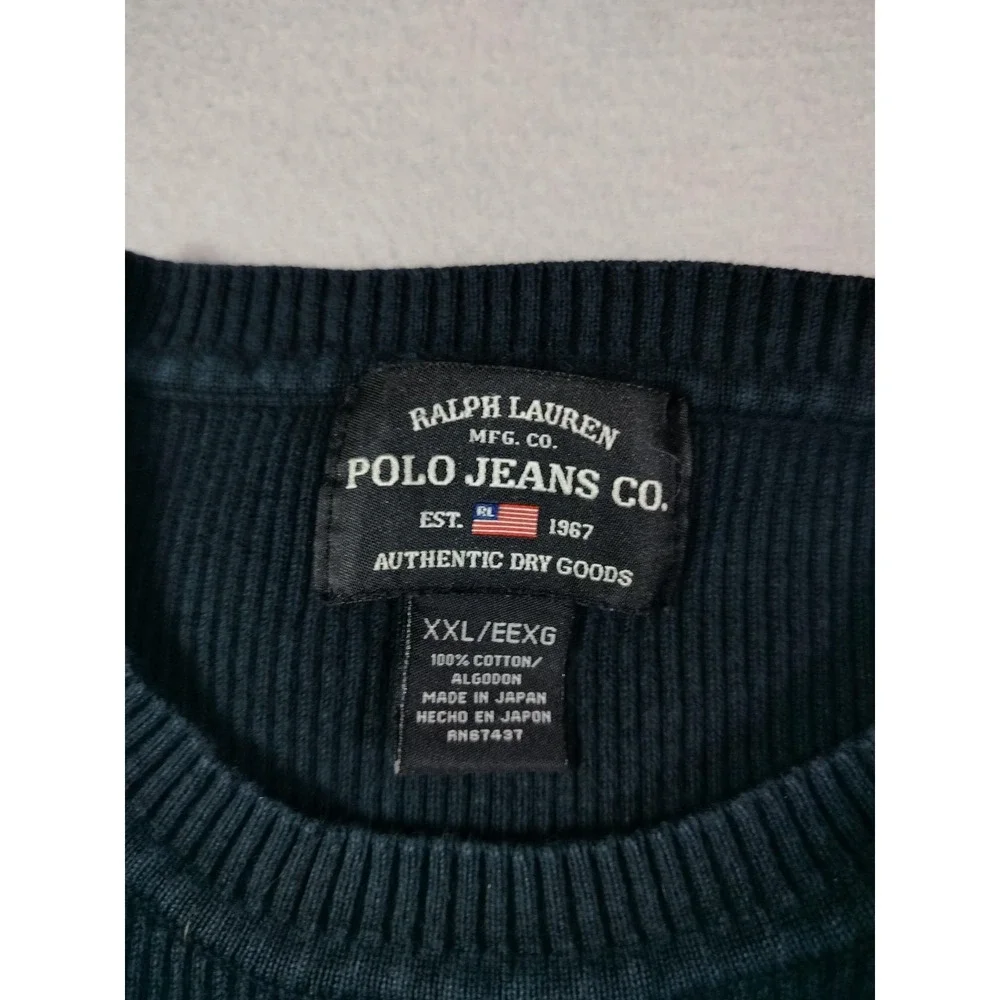 Vintage Polo Jeans Co Ralph Lauren Sweater Mens 2XL Black Cotton Thermal Knit